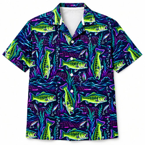 Neon Bass Grid After Dark Hawaiian Shirt