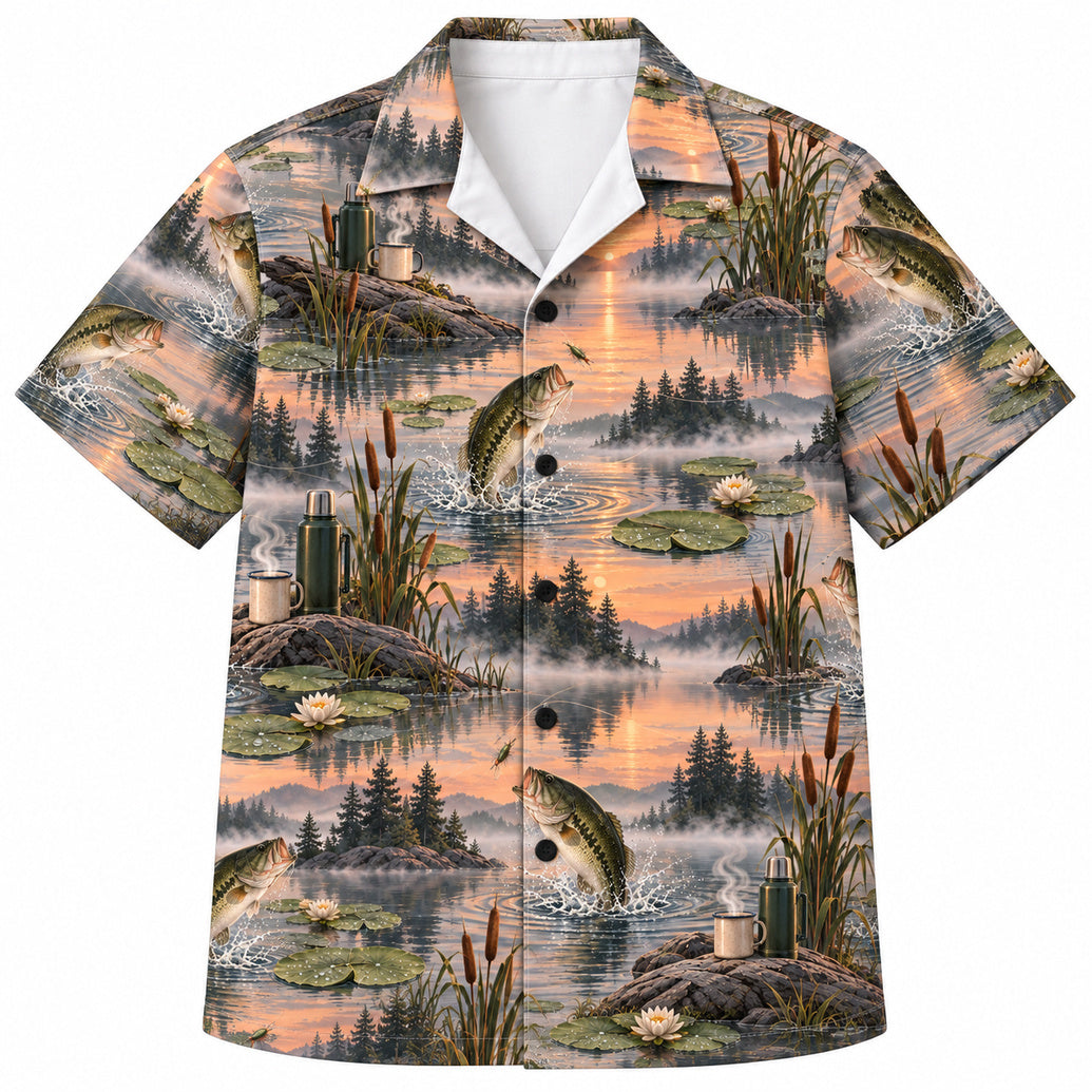 First Cast Coffee Bass Hawaiian Shirt