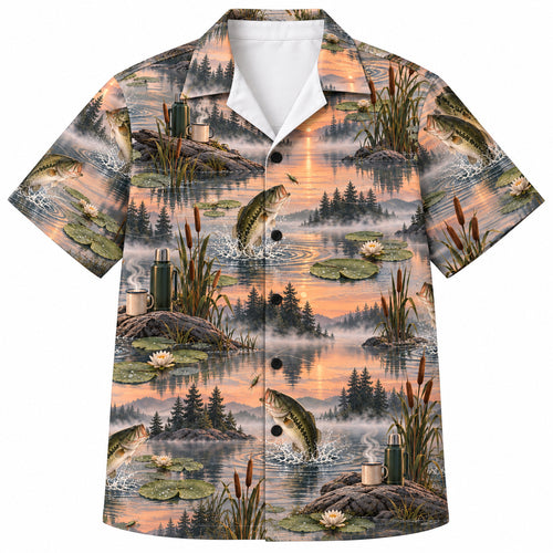 First Cast Coffee Bass Hawaiian Shirt