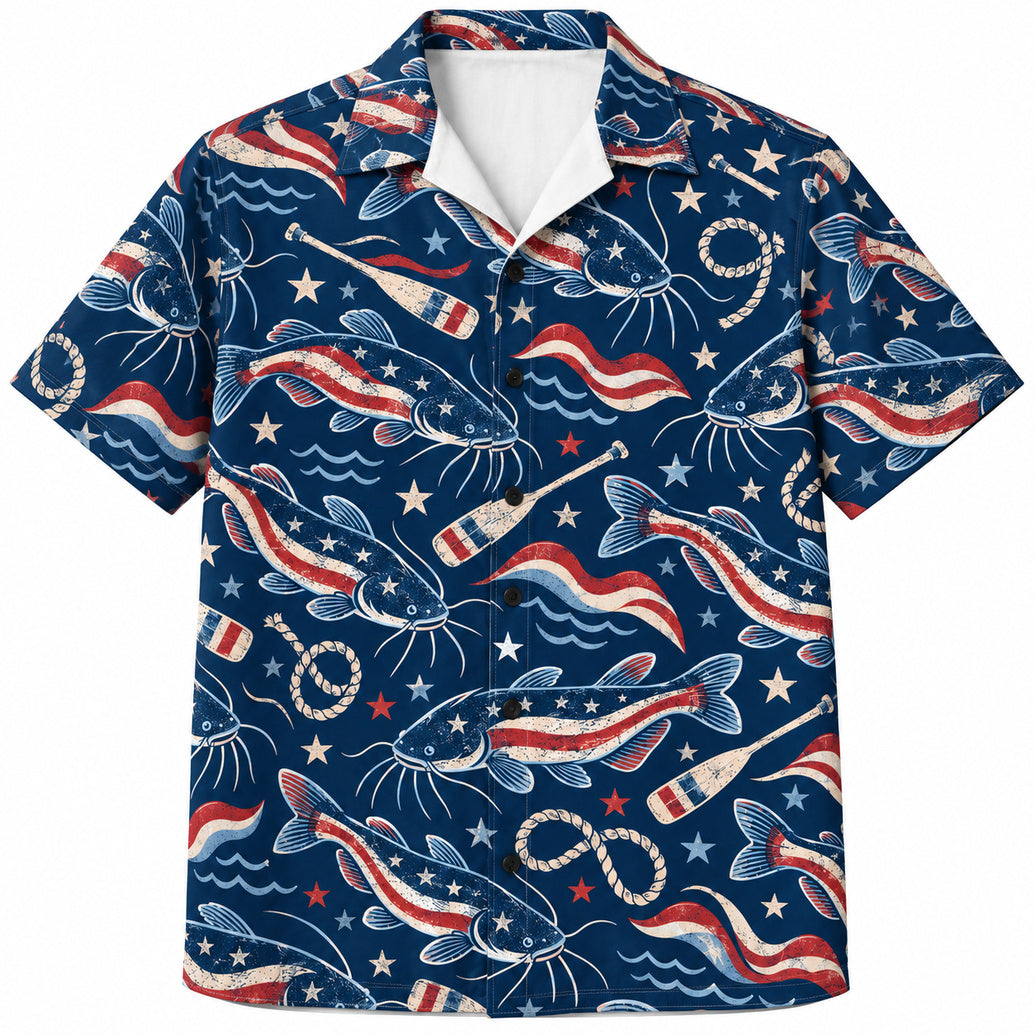 Stars & Stripes Blue Catfish Hawaiian Shirt