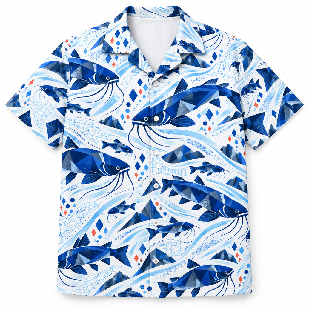 Blue Catfish Current Geometry Hawaiian Shirt