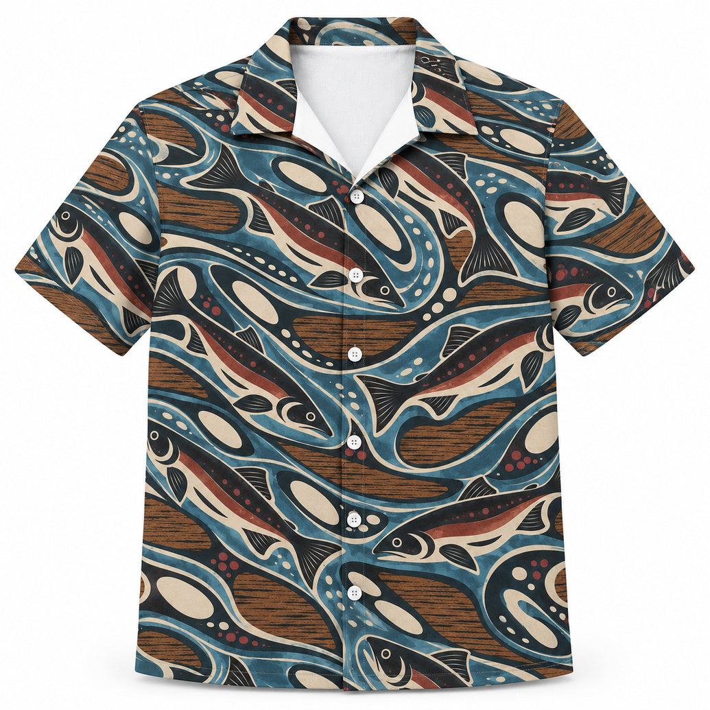 Northwest Salmon Kinship Hawaiian Shirt