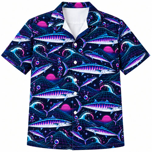 Wahoo Midnight Gridline Hawaiian Shirt