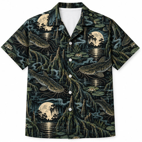 Bayou Moon Whisker Shadows Hawaiian Shirt