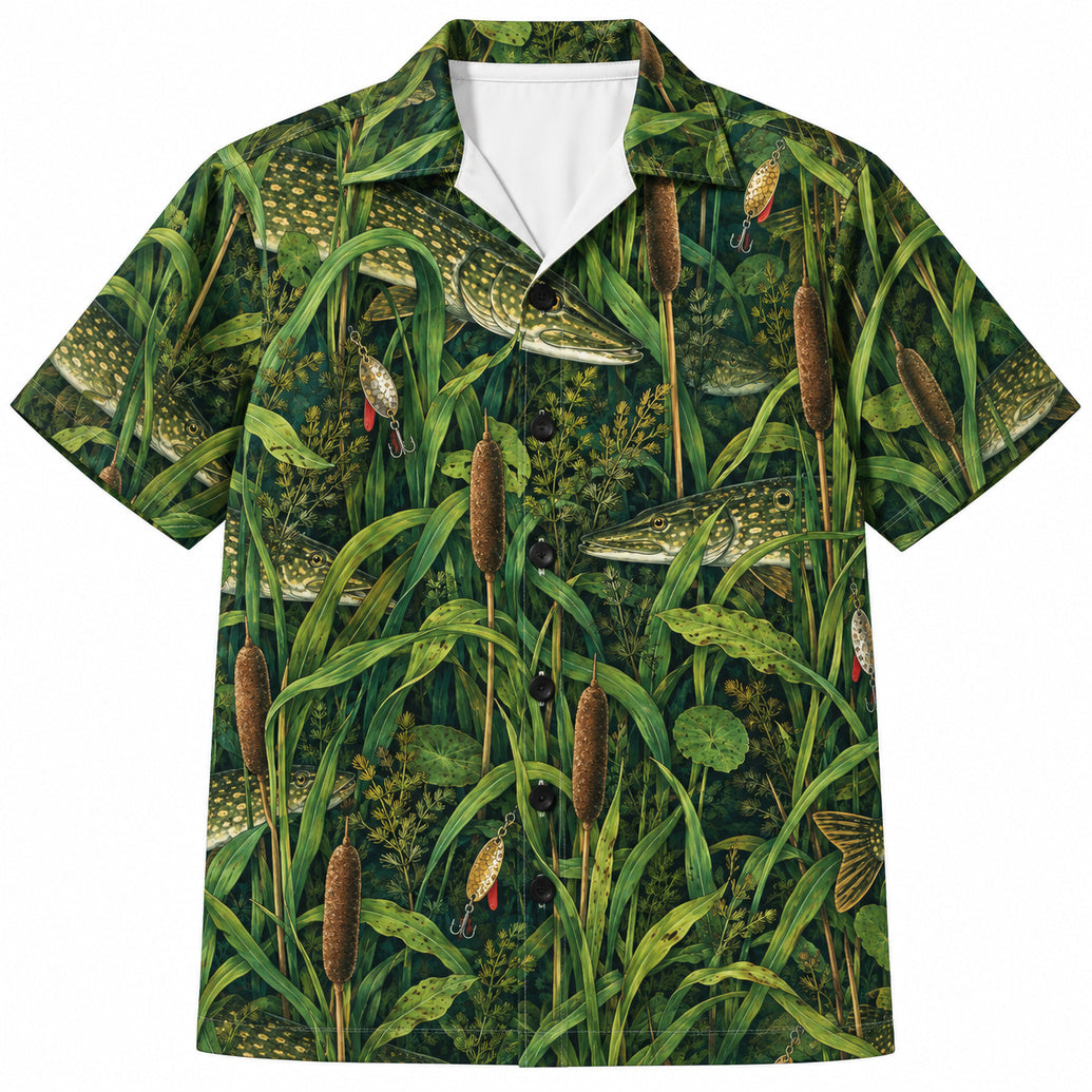 Northern Pike Reed Ambush Hawaiian Shirt