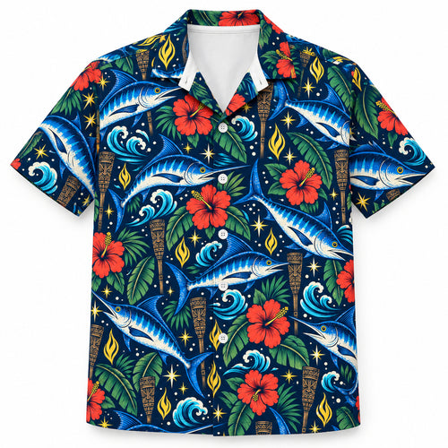 Swordfish Tiki Torch Regatta Hawaiian Shirt