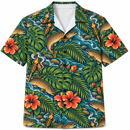 Tiki Tributary Brown Trout Hawaiian Shirt