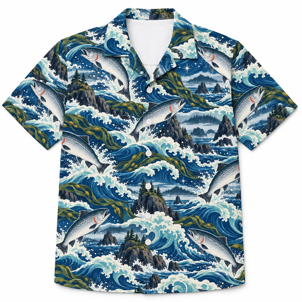 Silver Coho Breaker Coast Hawaiian Shirt