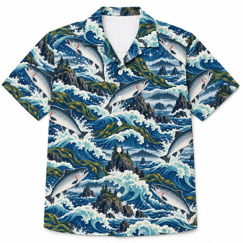 Silver Coho Breaker Coast Hawaiian Shirt