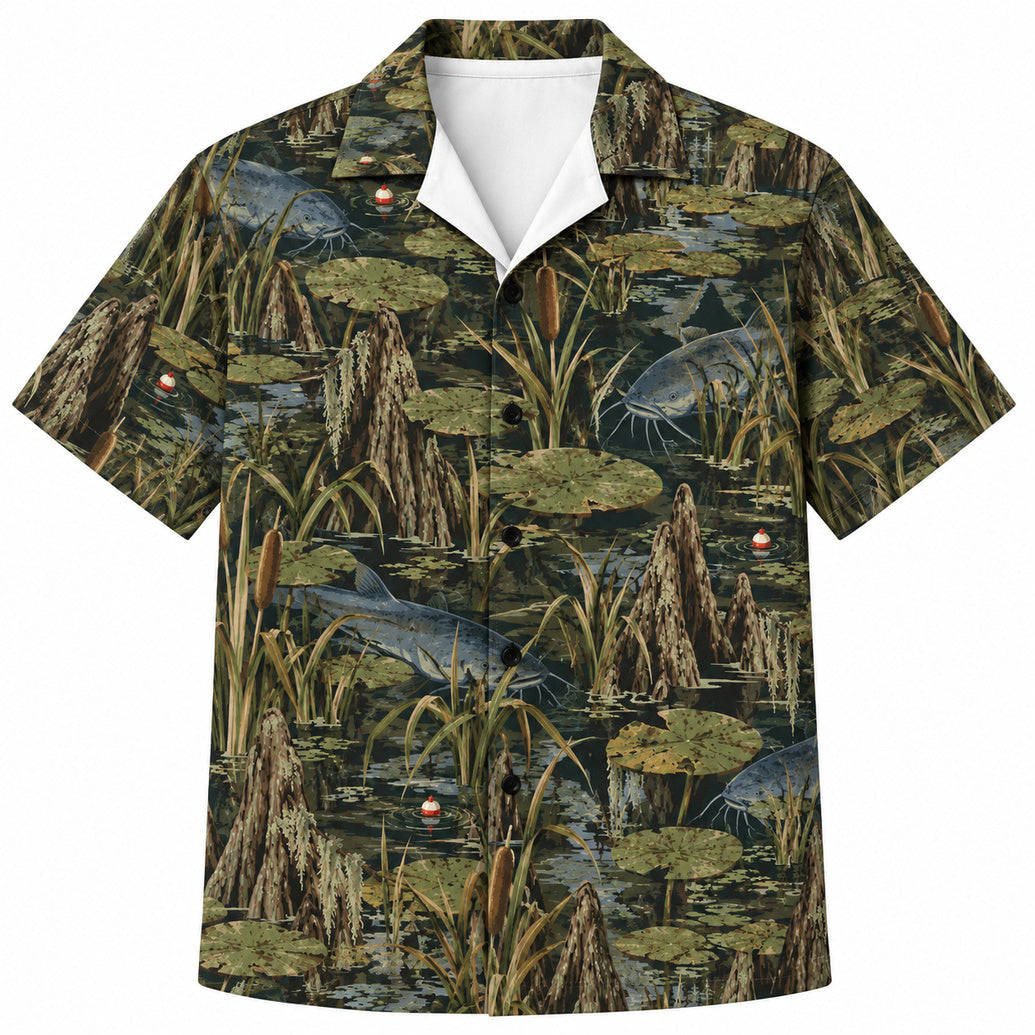 Blue Catfish Swamp Camo Float Hawaiian Shirt