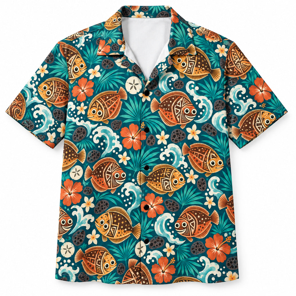 Tiki Flatfish Palms Hawaiian Shirt