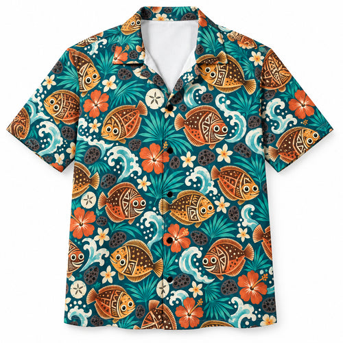Tiki Flatfish Palms Hawaiian Shirt