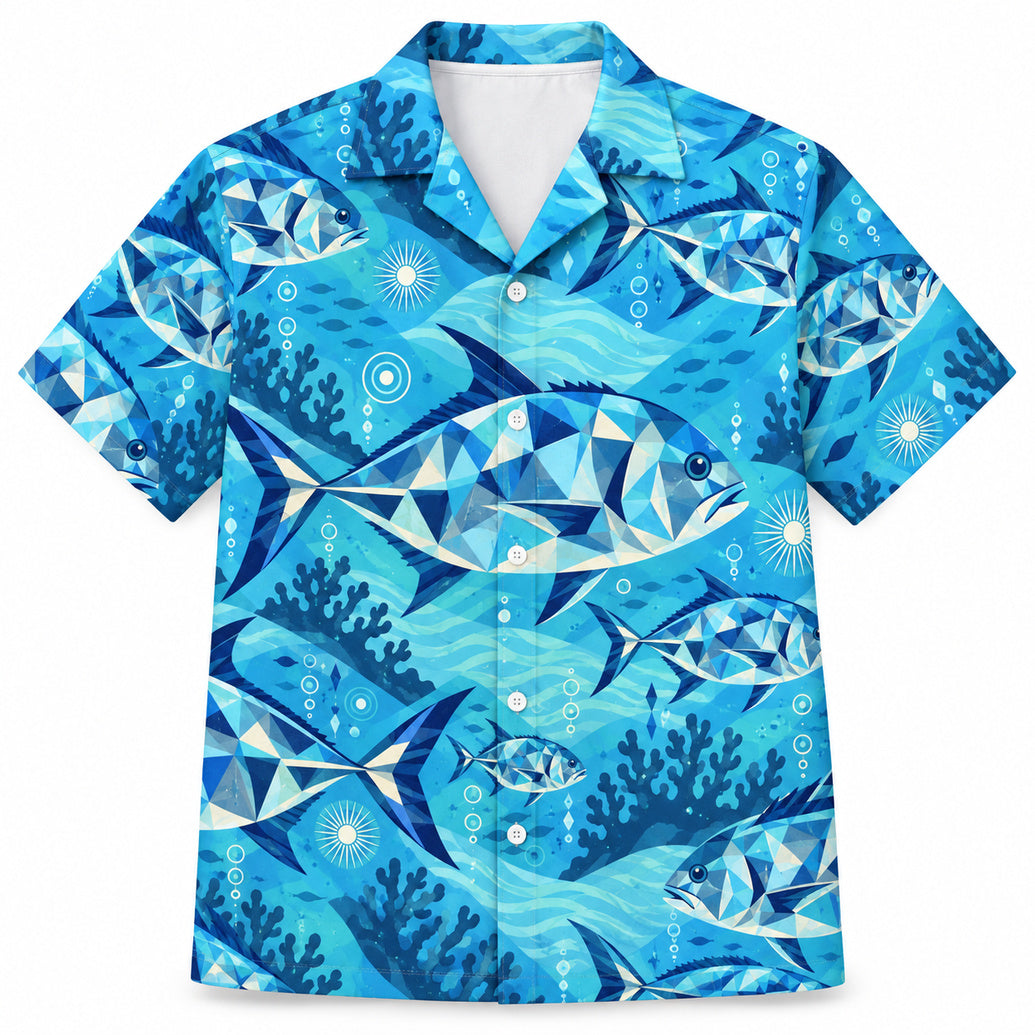 Giant Trevally Blue Geometry Hawaiian Shirt