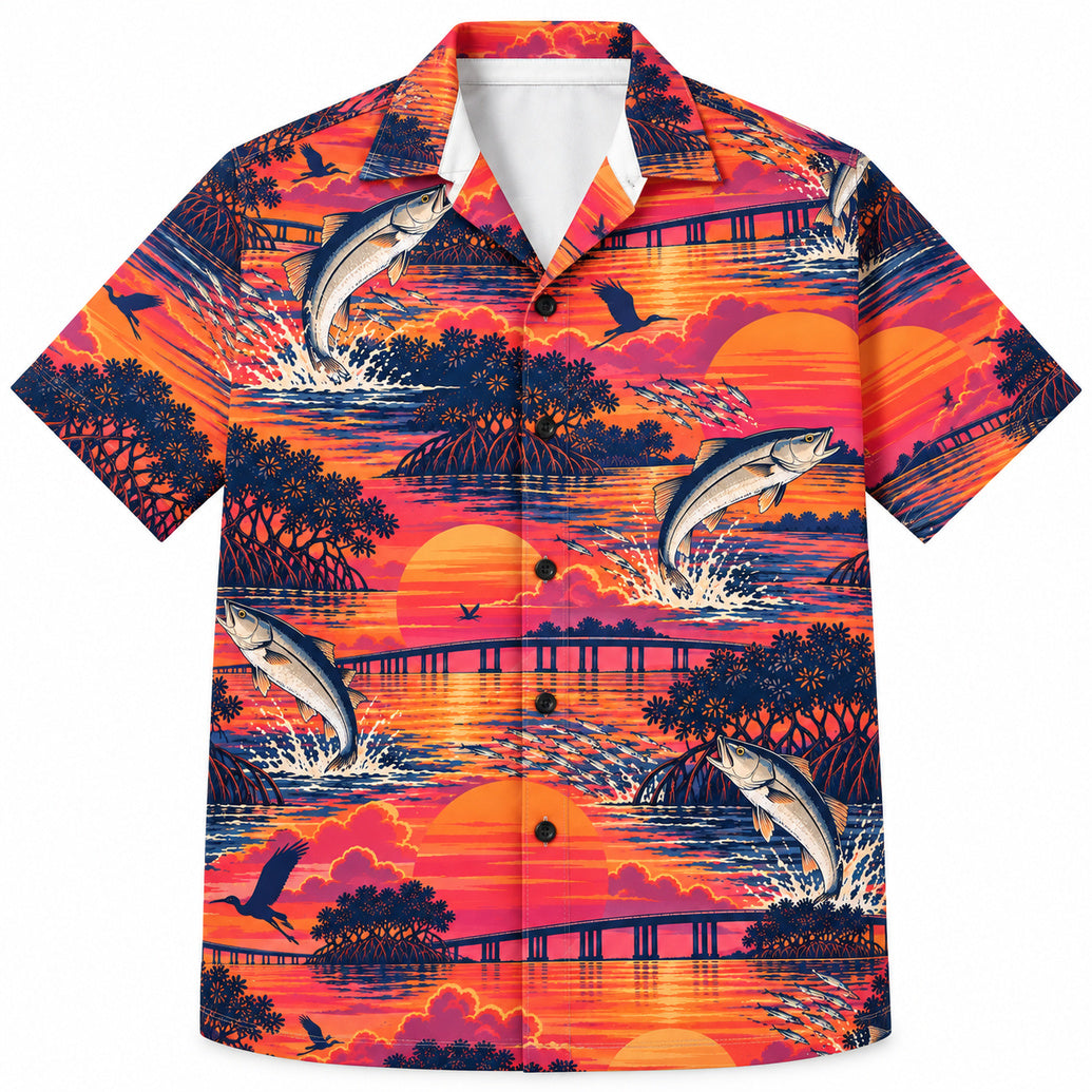 Ember Horizon Snook Leap Hawaiian Shirt
