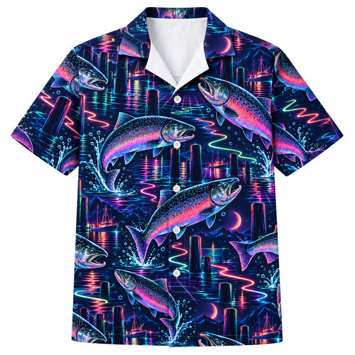 King Salmon Neon Harbor Hawaiian Shirt