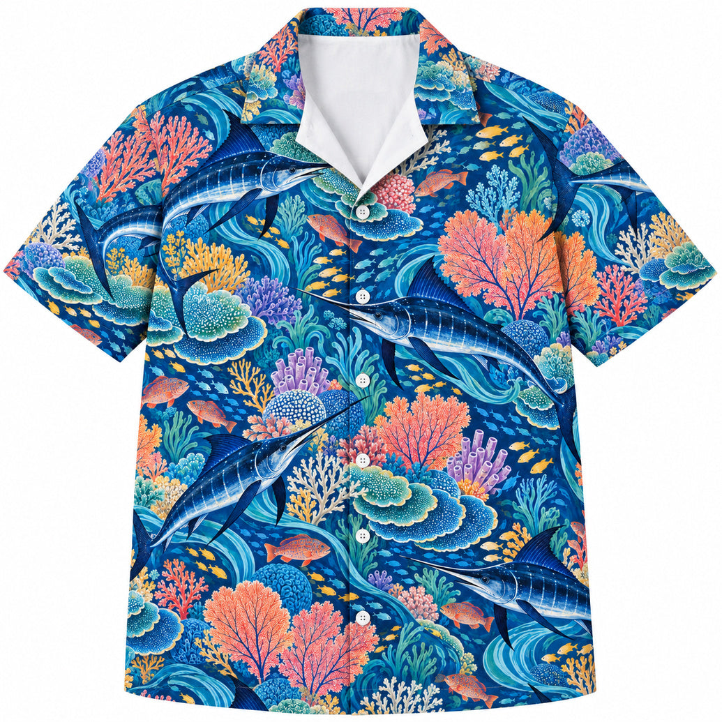 Coral Sea Marlin Garden Hawaiian Shirt
