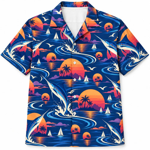 Blue Marlin Sundown Wake Hawaiian Shirt