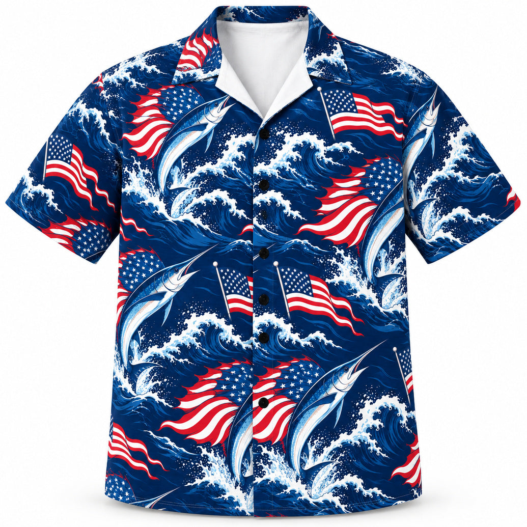 Stars and Stripes Sailfish Break Hawaiian Shirt