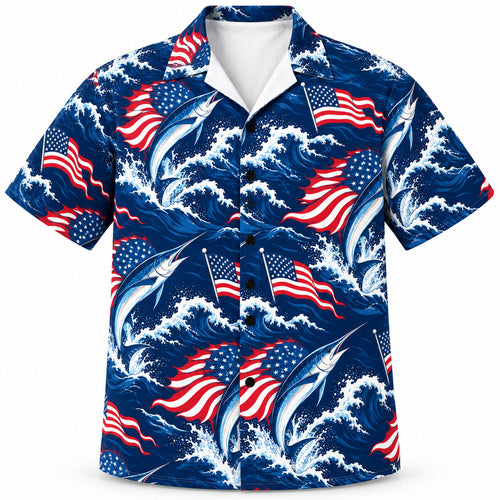 Stars and Stripes Sailfish Break Hawaiian Shirt