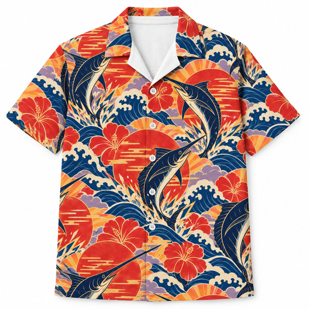 Heat Halo Black Marlin Hawaiian Shirt