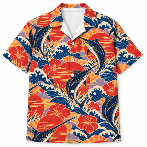 Heat Halo Black Marlin Hawaiian Shirt