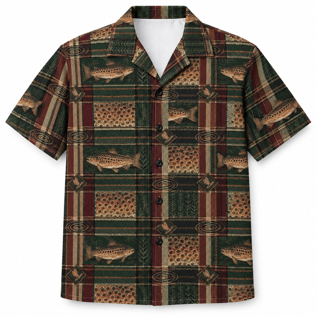 Copper Check Brown Trout Hawaiian Shirt