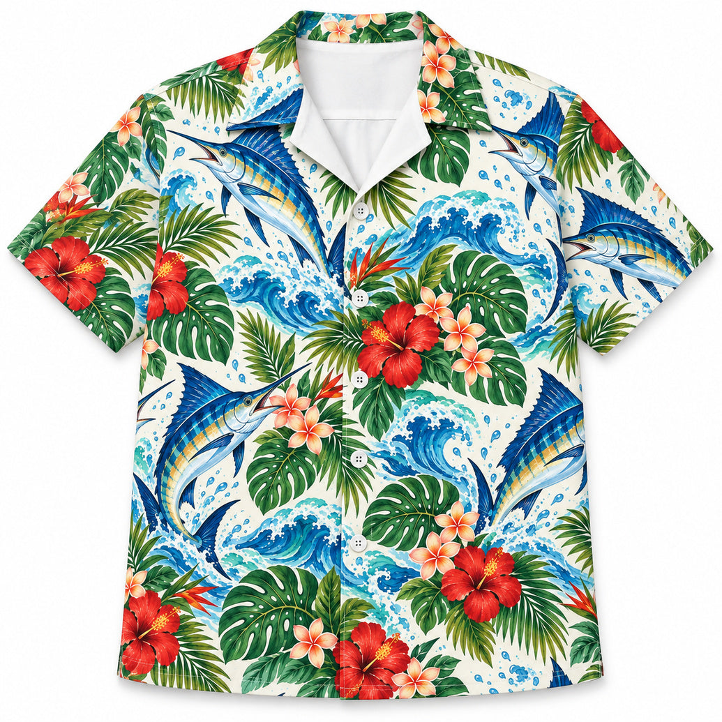 Blue Marlin Island Flight Hawaiian Shirt