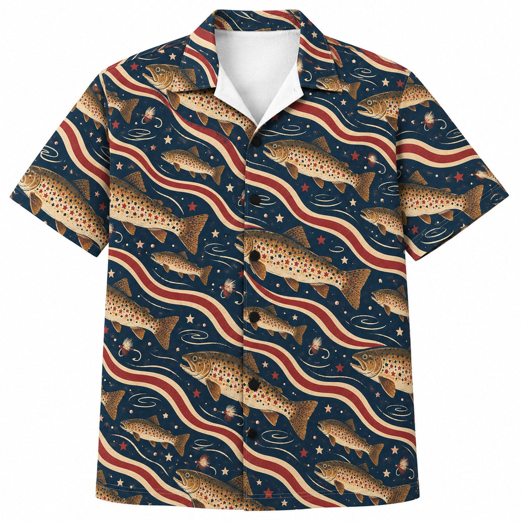 Spots of Liberty Brown Trout Hawaiian Shirt