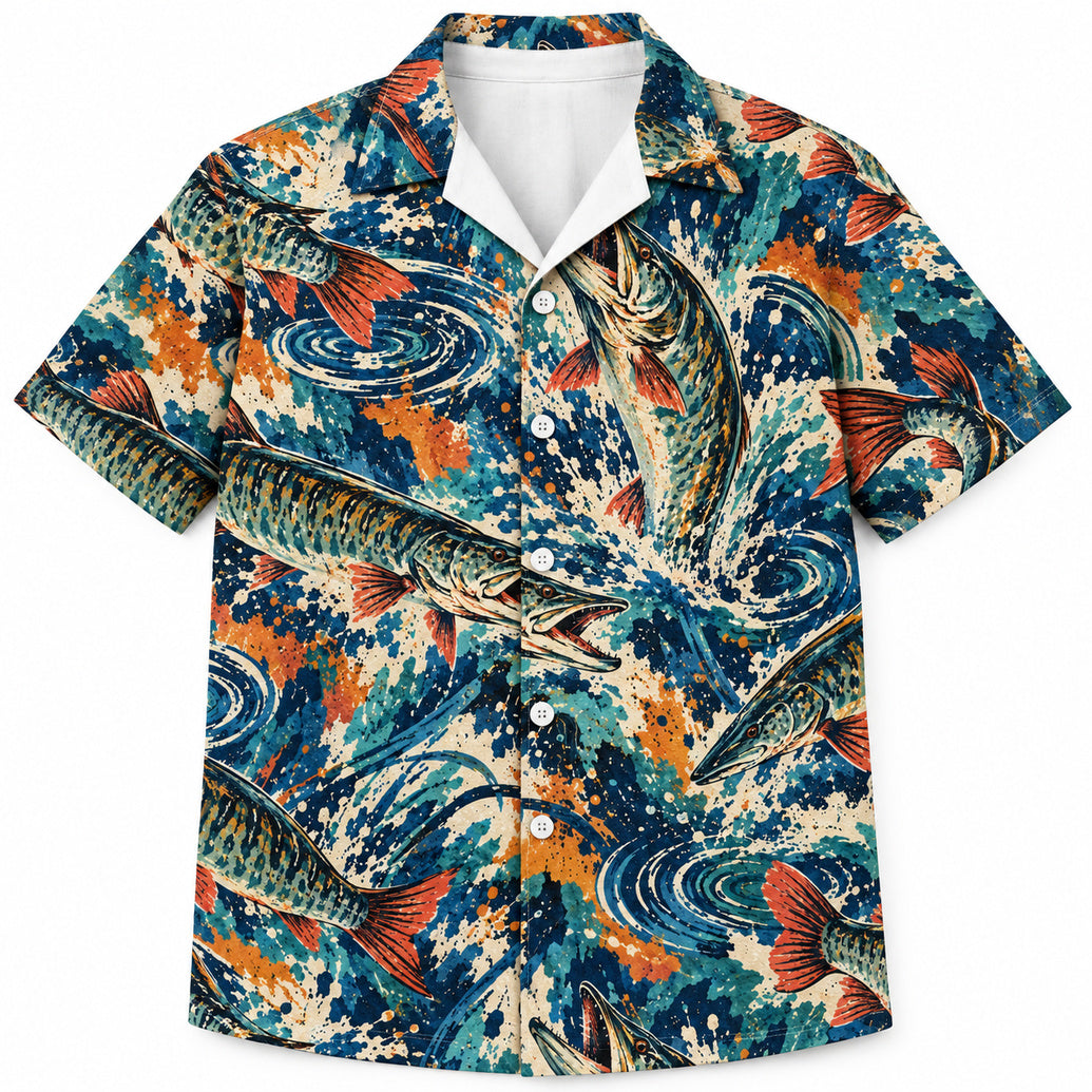 Muskie Splash Cartography Hawaiian Shirt