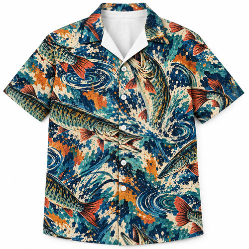 Muskie Splash Cartography Hawaiian Shirt