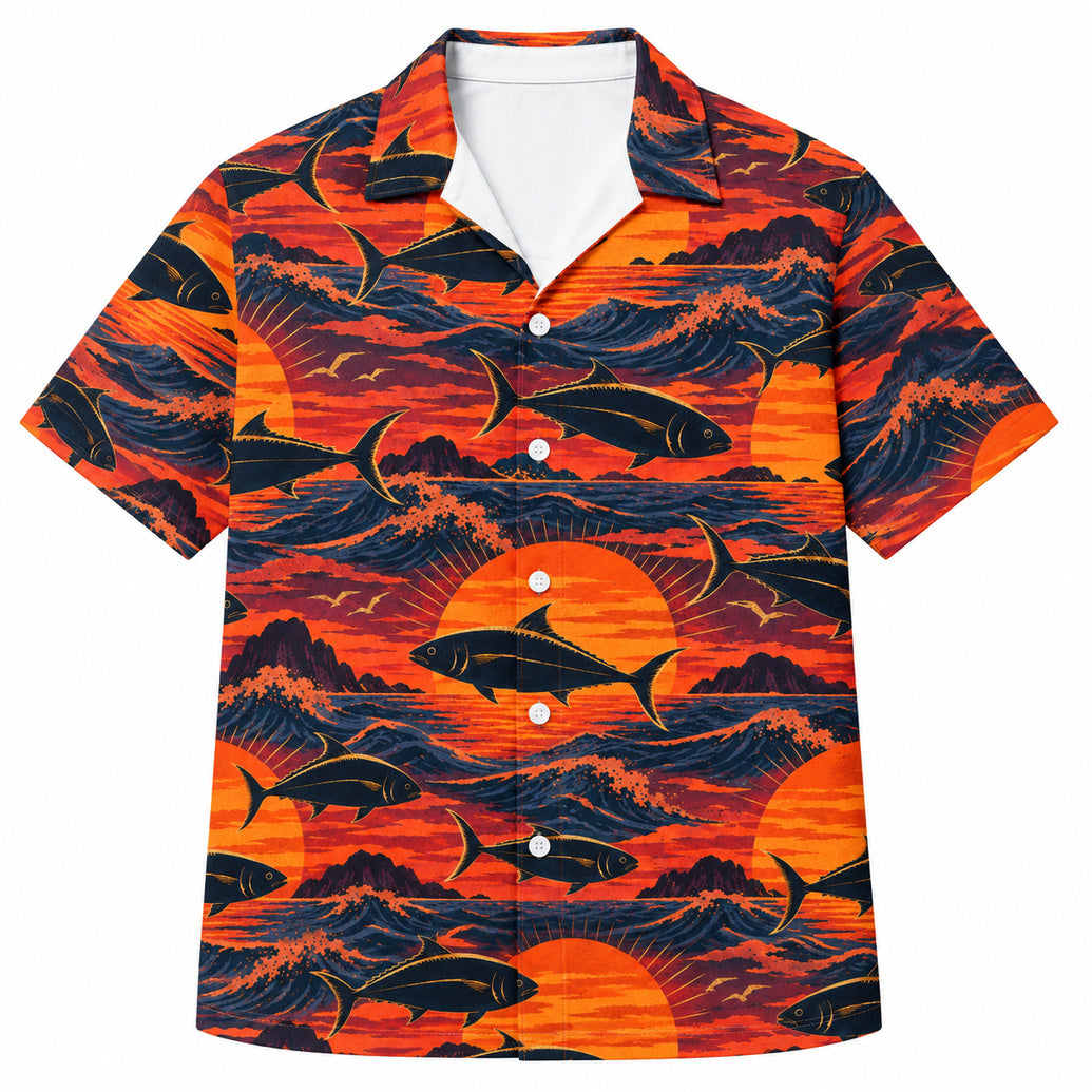 Sun-Disc Kingfish Run Hawaiian Shirt