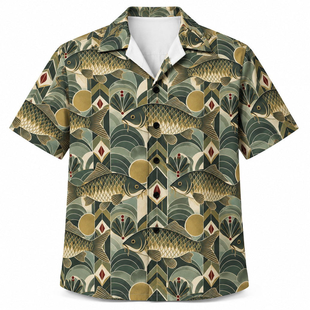 Moss & Gilt Carp Tessellation Hawaiian Shirt