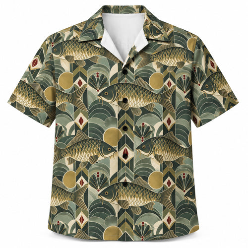 Moss & Gilt Carp Tessellation Hawaiian Shirt