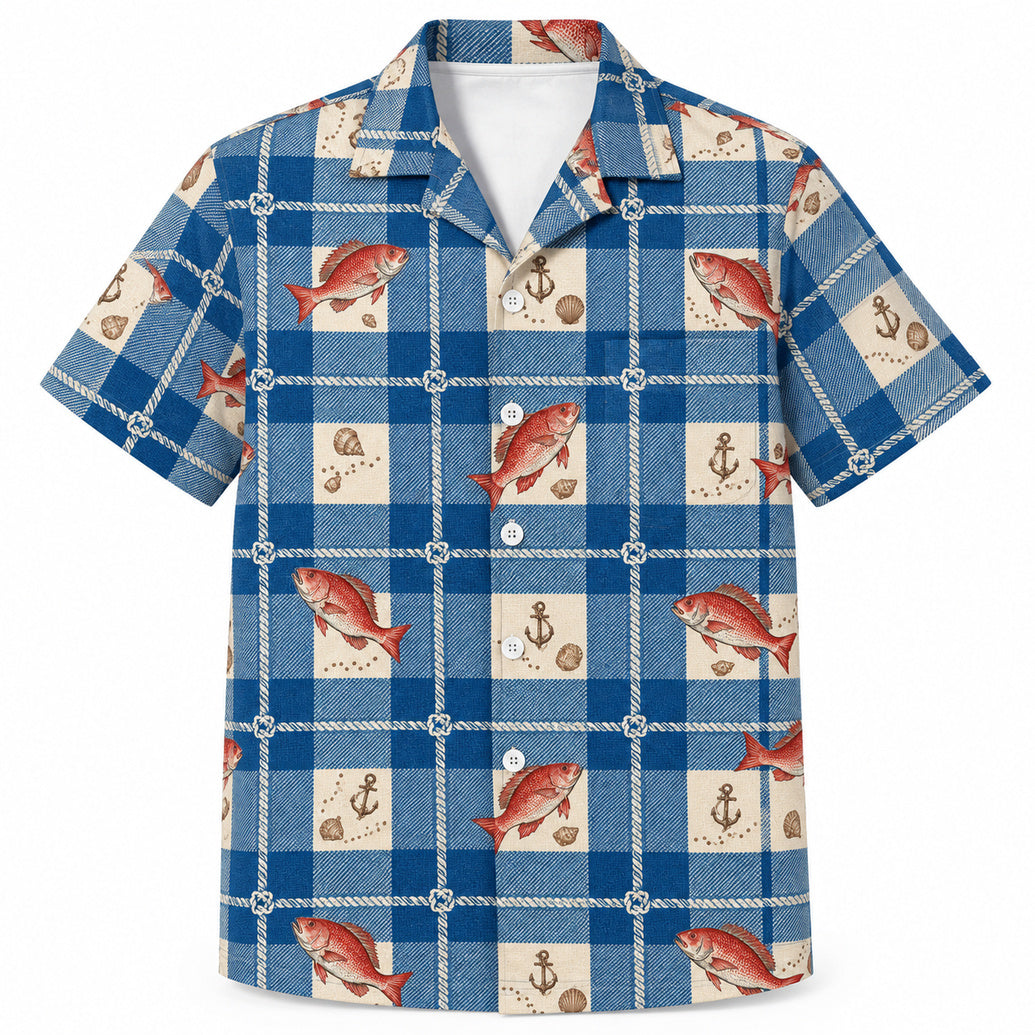 Harbor Check Snapper Hawaiian Shirt