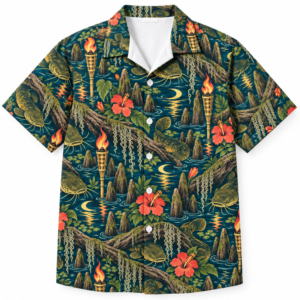 Bayou Flathead Tiki Night Hawaiian Shirt