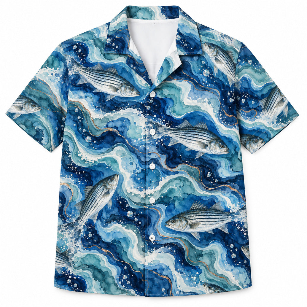 Stripes Through Watercolor Drift Hawaiian Shirt