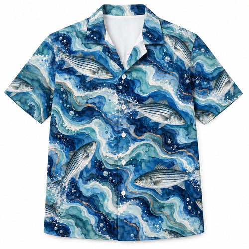 Stripes Through Watercolor Drift Hawaiian Shirt