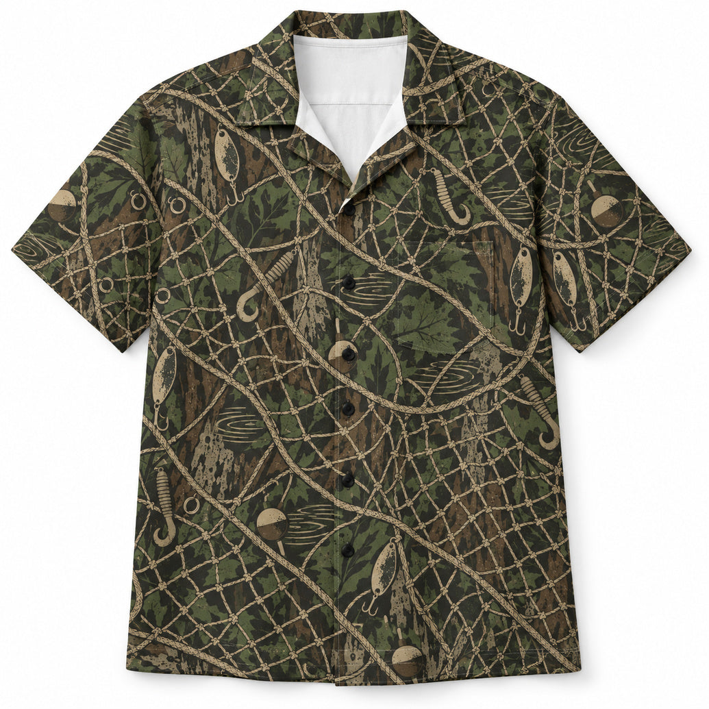 Hidden Mesh Woodland Tackle Hawaiian Shirt