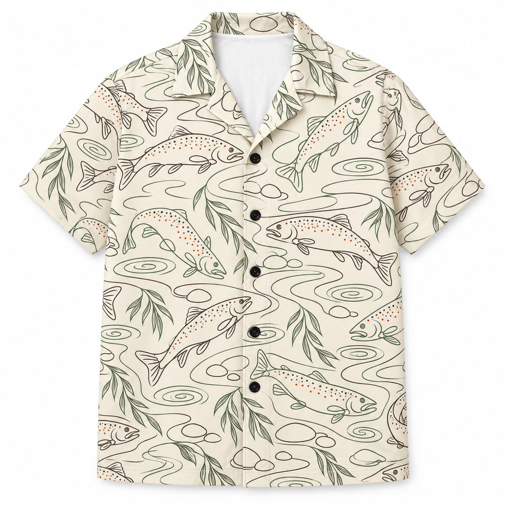 One-Line Brown Trout Drift Hawaiian Shirt