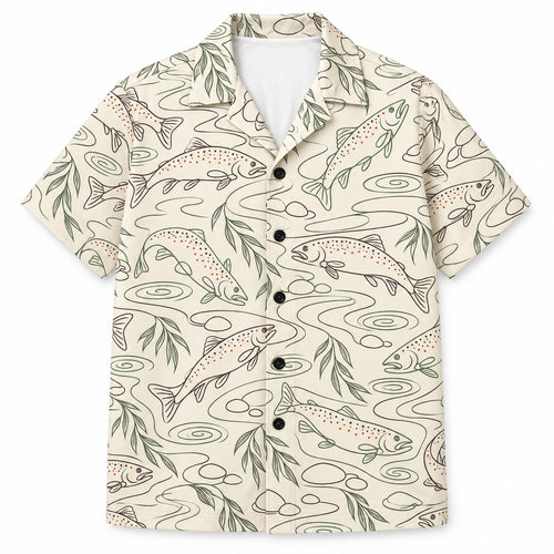One-Line Brown Trout Drift Hawaiian Shirt