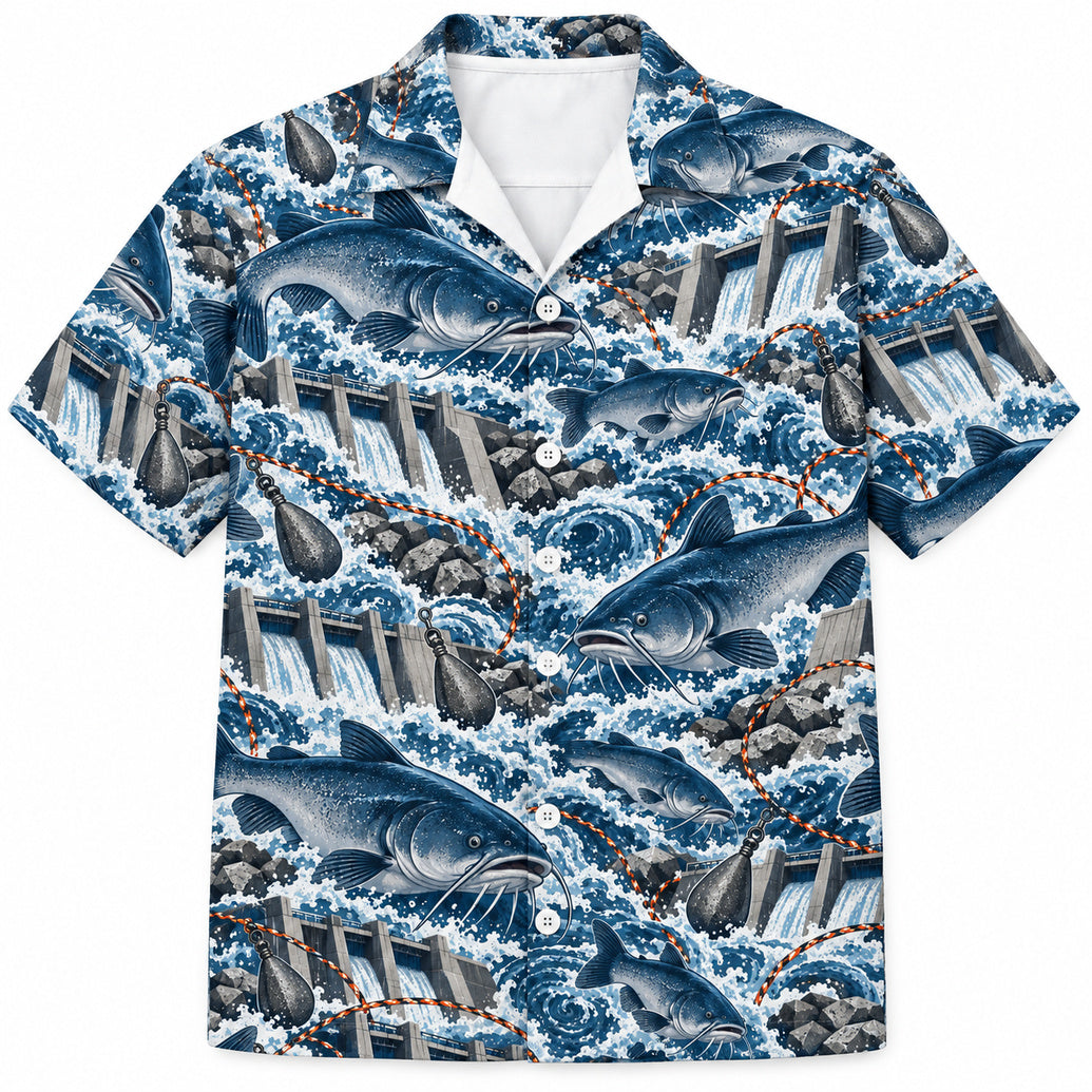 Tailrace Blue Cat Heavy Water Hawaiian Shirt