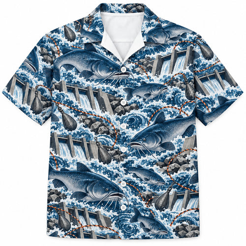 Tailrace Blue Cat Heavy Water Hawaiian Shirt
