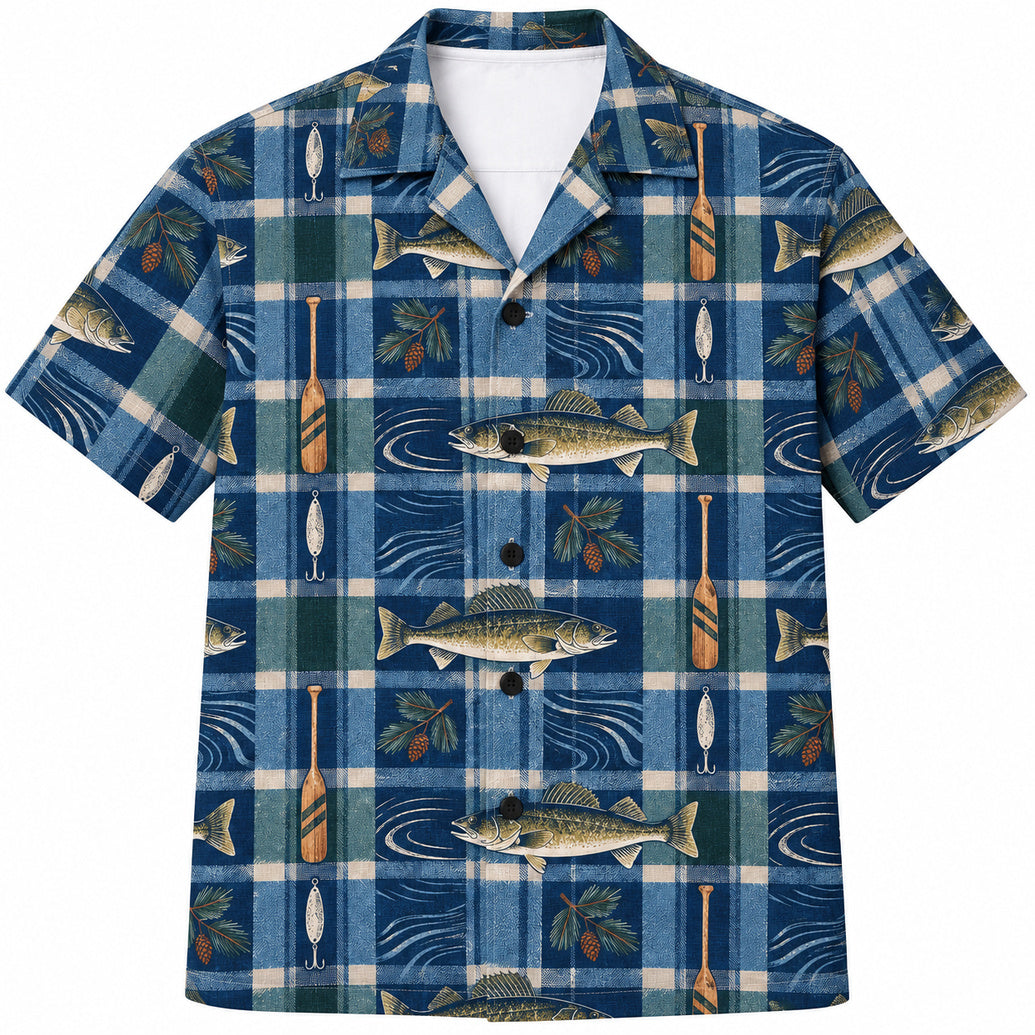 Cabin Plaid Walleye Drift Hawaiian Shirt