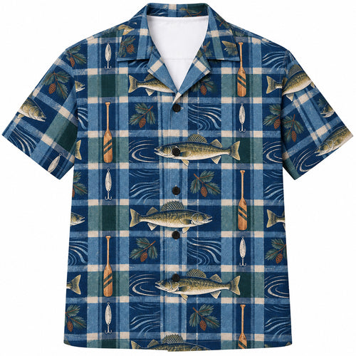 Cabin Plaid Walleye Drift Hawaiian Shirt