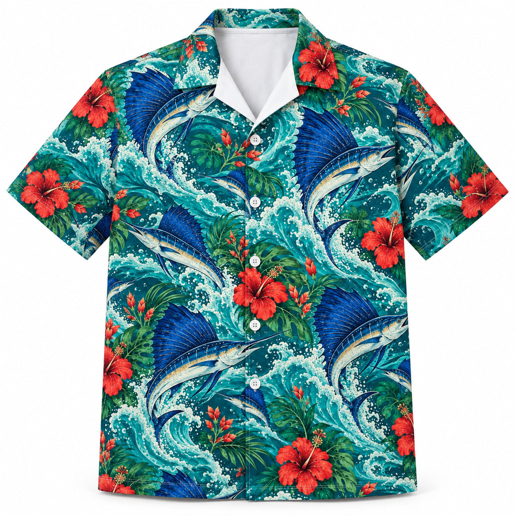 Coral Spray Sailfish Garden Hawaiian Shirt