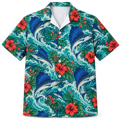 Coral Spray Sailfish Garden Hawaiian Shirt