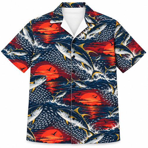 Scarlet Baitburst Yellowfin Hawaiian Shirt
