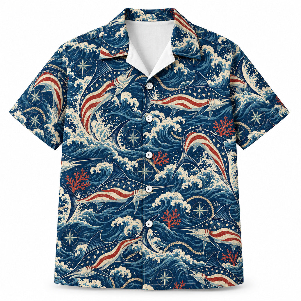 Liberty Blue Marlin Tide Hawaiian Shirt