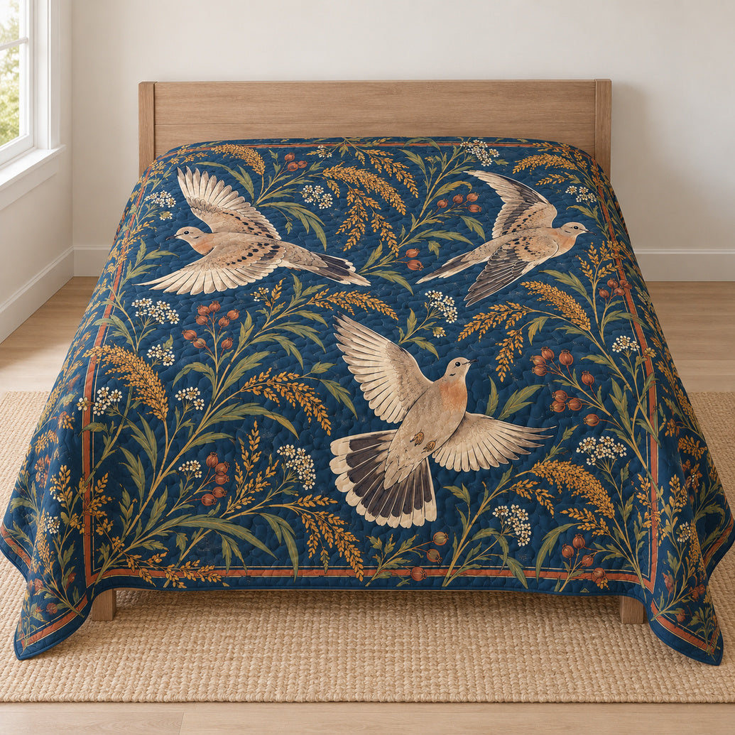 Doves Over Amber Fields Quilt Blanket
