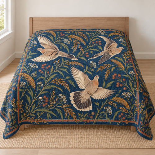 Doves Over Amber Fields Quilt Blanket